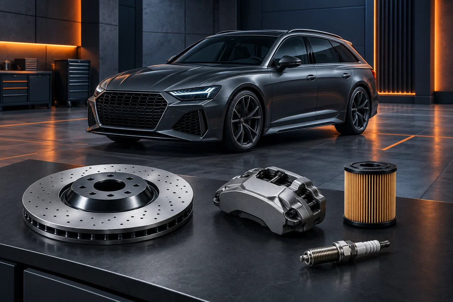 Автомобиль и детали на рабочем столе — оригинальная композиция DRIVE